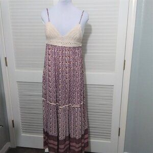 En Creme Maxi‎ Dress Boho Floral Crochet Top Festival  Womens Large